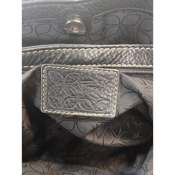 Fossil Black Pebble Leather 3 Section Pocket Shoulder Bag Purse Tote - Picture 9 of 9